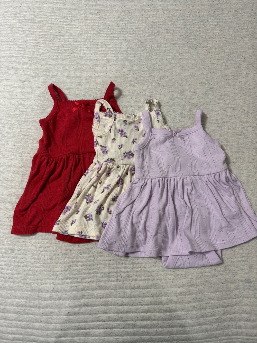 Girls' Floral & Solid Knit Tank Dress Set - Lavender, Red, Cream